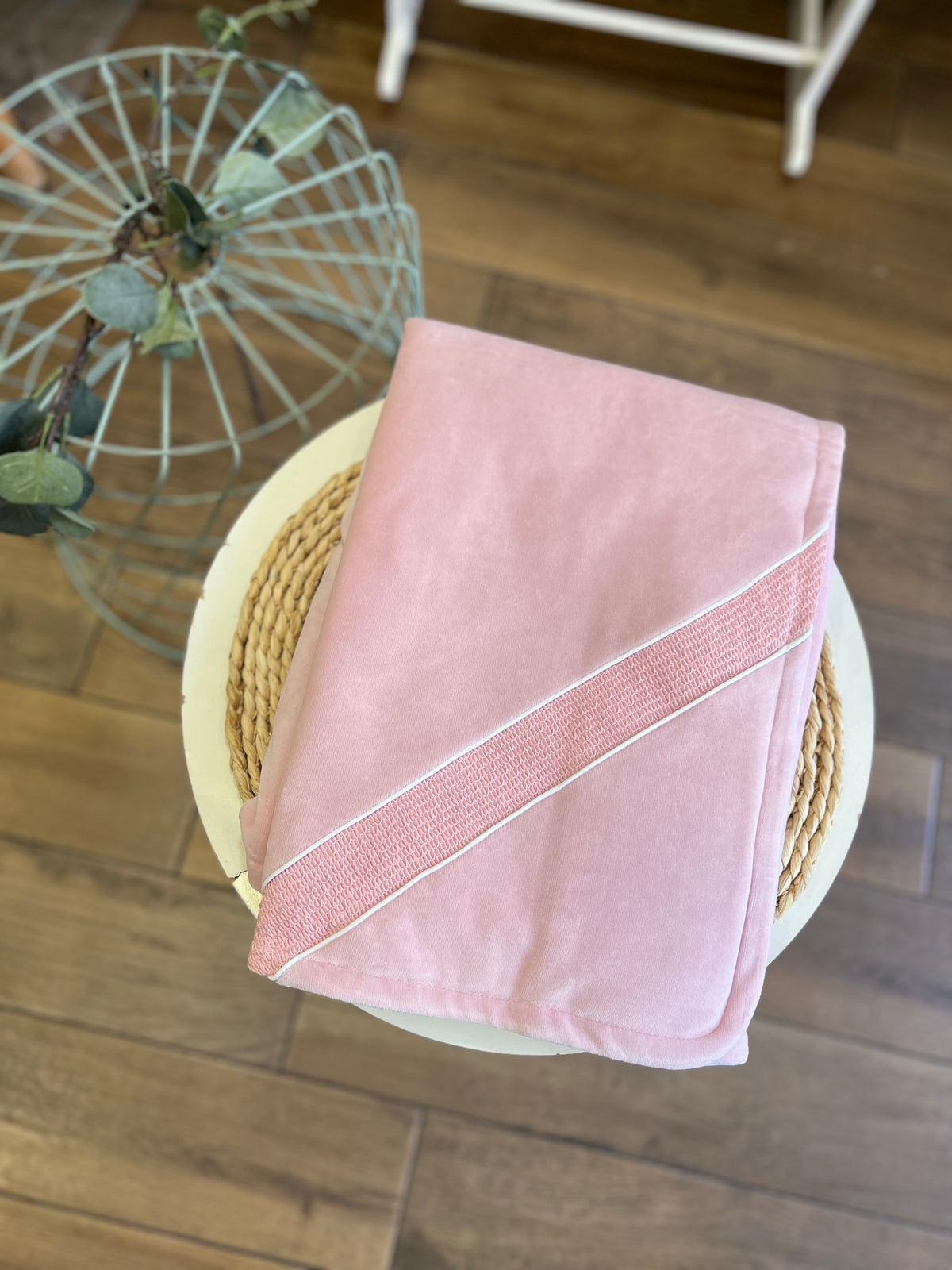 Coperta ciniglia Rosa punto smock