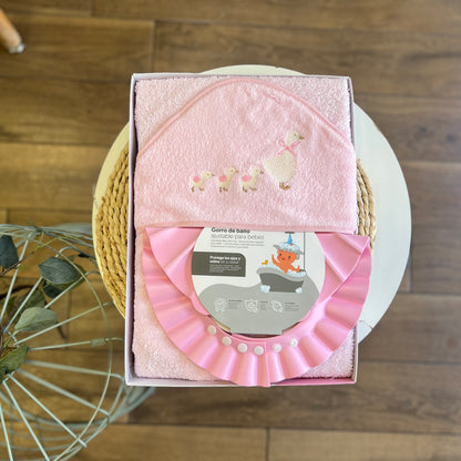 Accappatoio triangolo con cuffia da bagno Cuak rosa