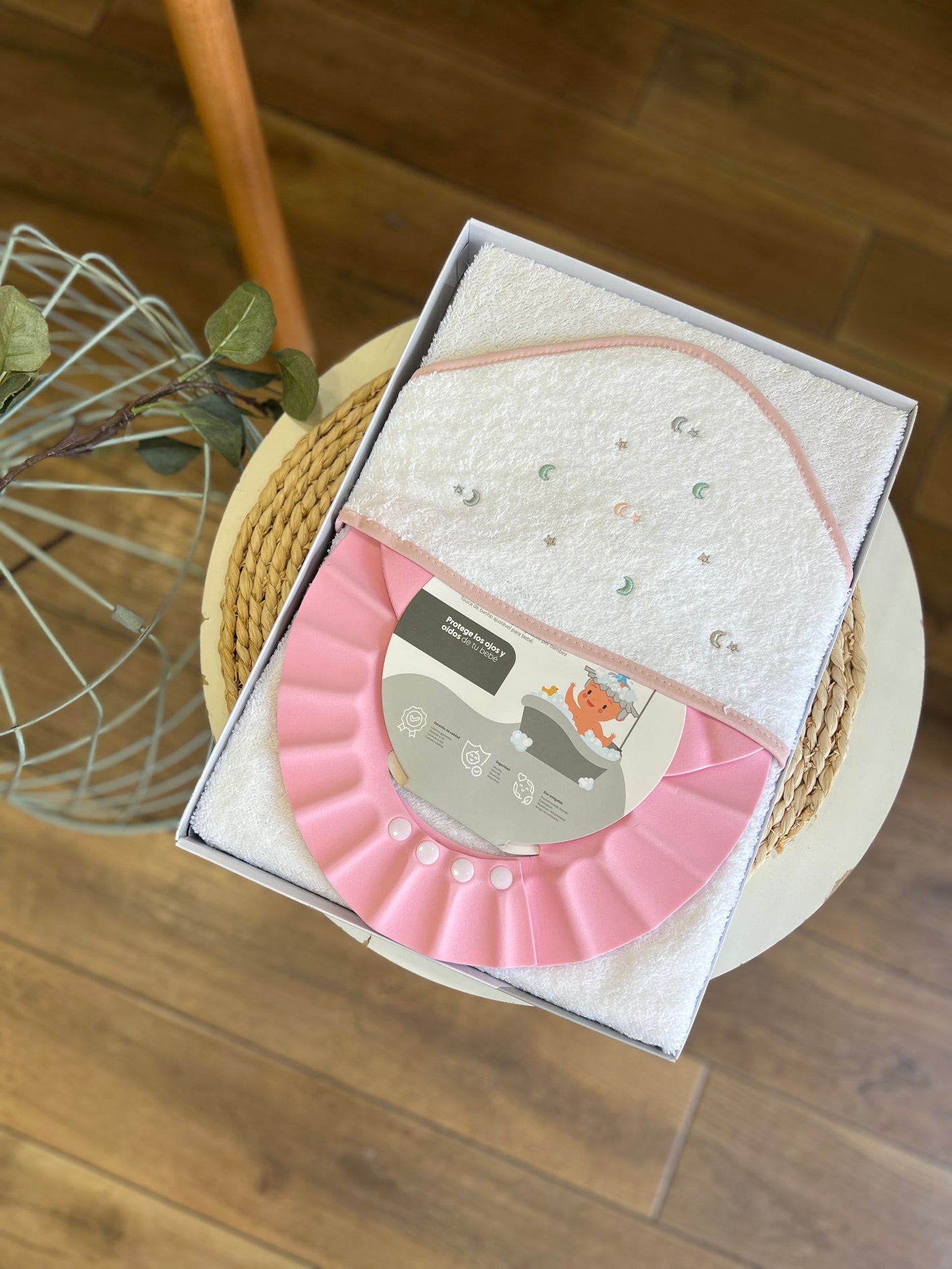 Accappatoio triangolo con  cuffia da bagno Stelline rosa
