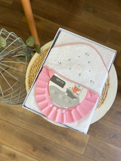 Accappatoio triangolo con  cuffia da bagno Stelline rosa