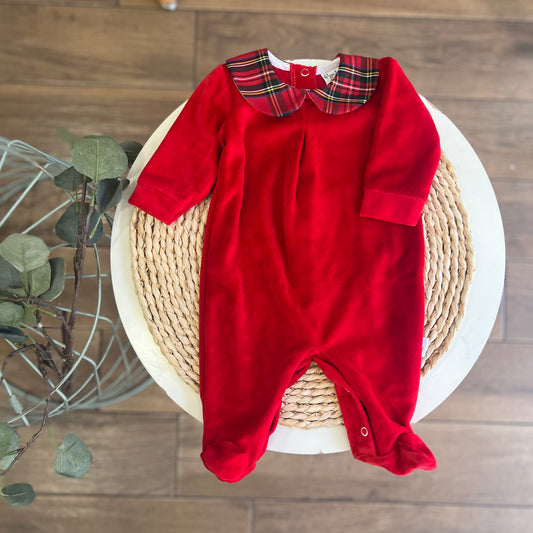 Tutina in ciniglia rossa con colletto tartan