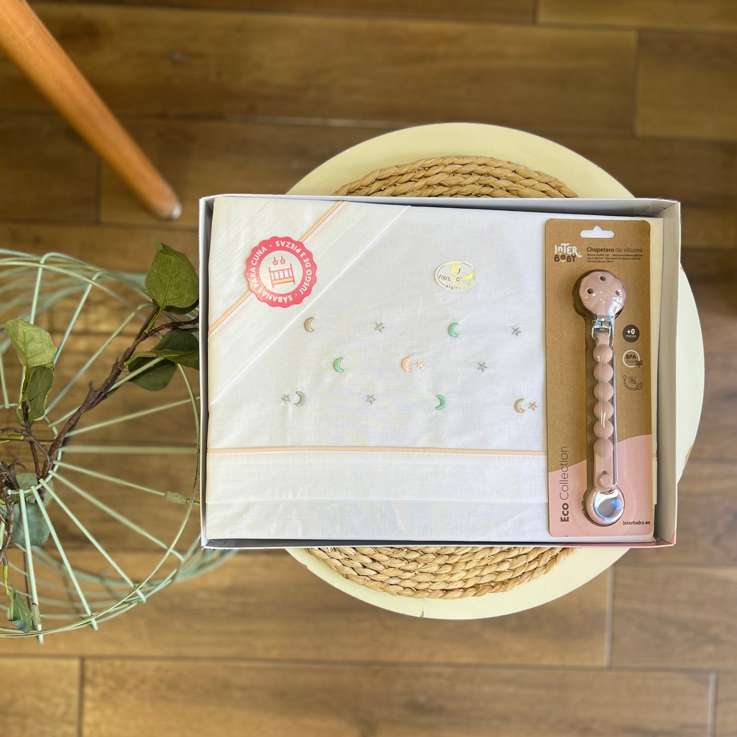 Set lettino con portaciuccio Stelline rosa