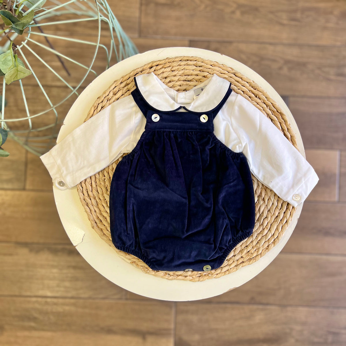 Completo invernale salopette costine e body Blu