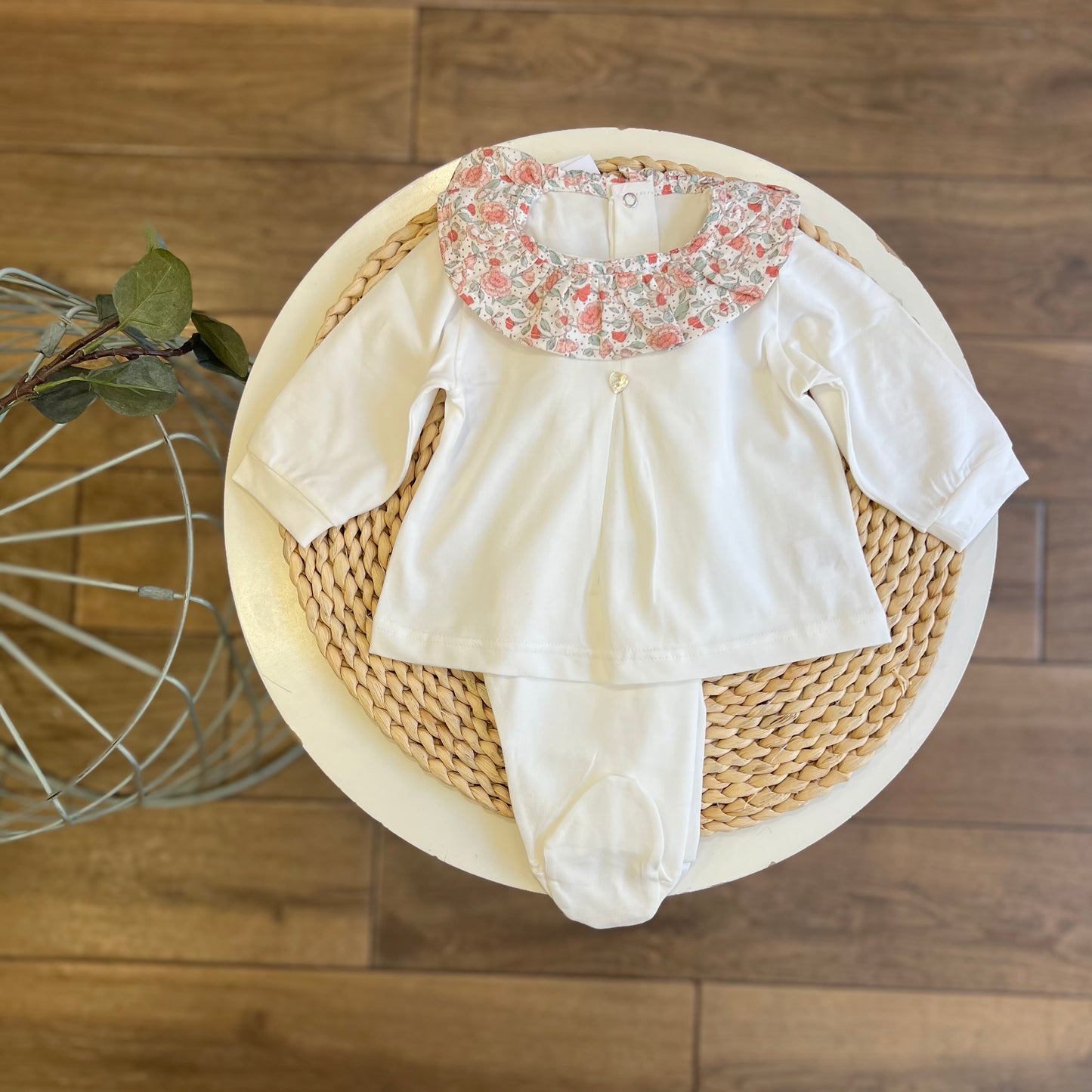 Completo in cotone colletto Flower