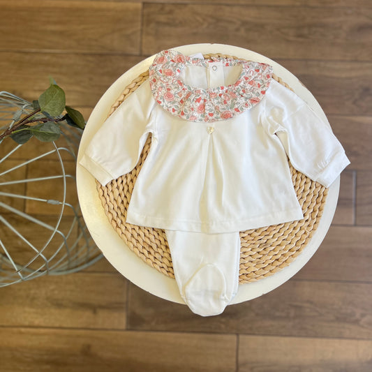 Completo in cotone colletto Flower