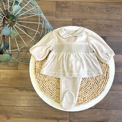 Completo in ciniglia punto smock Beige