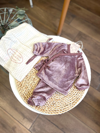 Completo in ciniglia Soft Bamboo con sacchetto Rosa cipolla