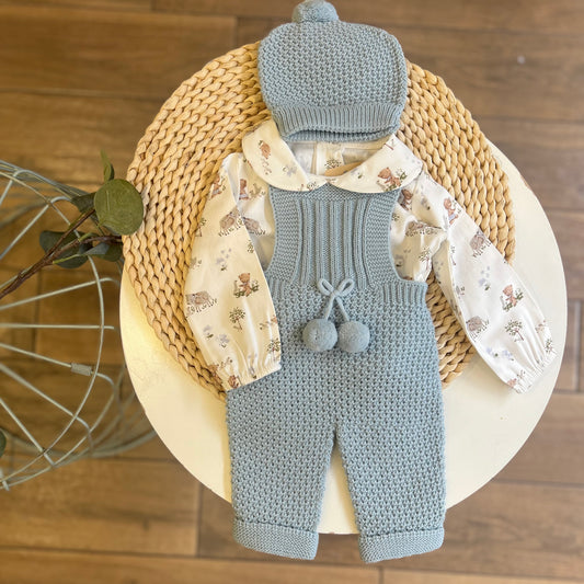 Completo invernale camicia, salopette e cappellino Azul