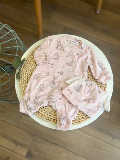 Tutina in ciniglia Soft con cappellino Wood Rosa